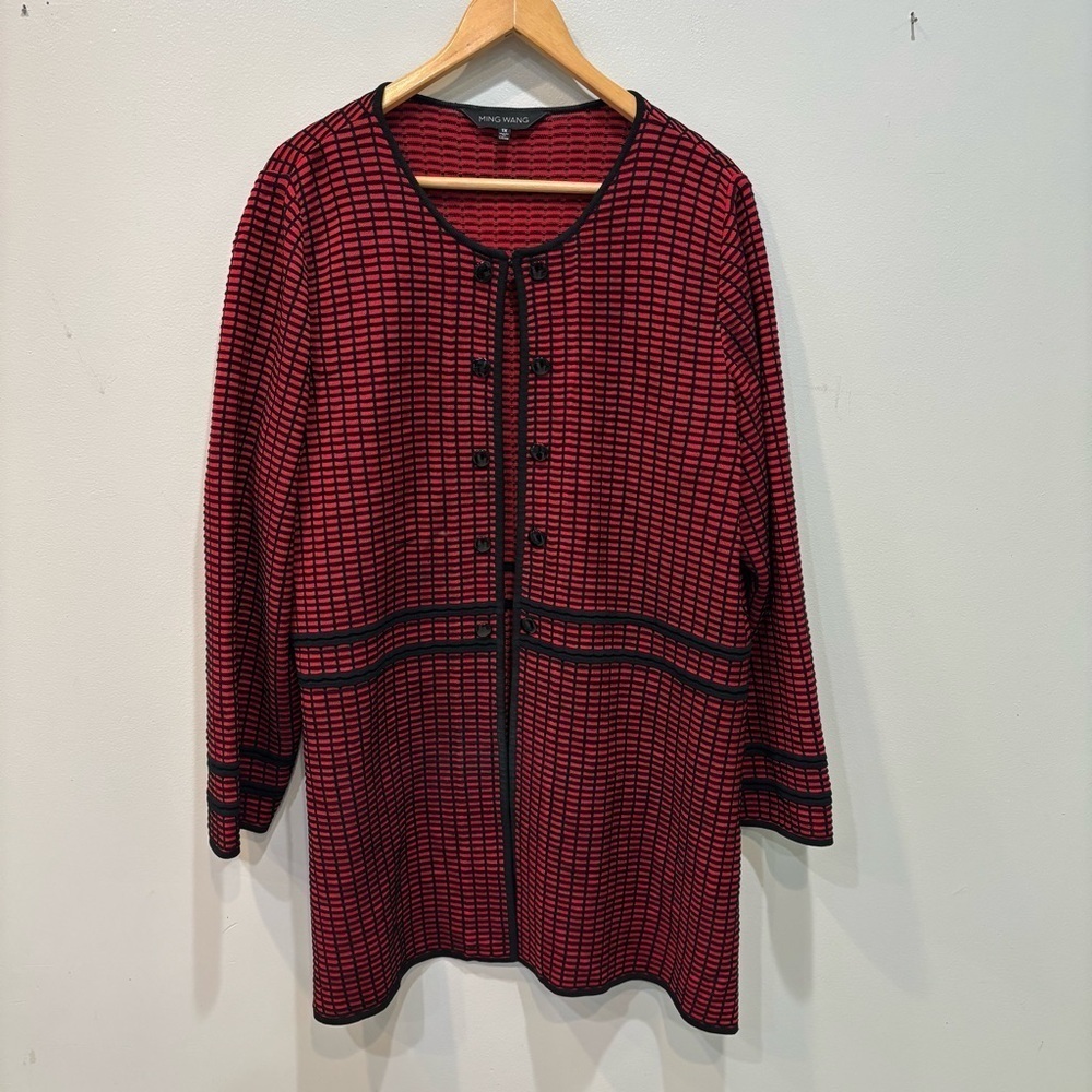 Ming Wang Textured Grid Design Knit Tunic Length Cardigan Women’s Size 1X